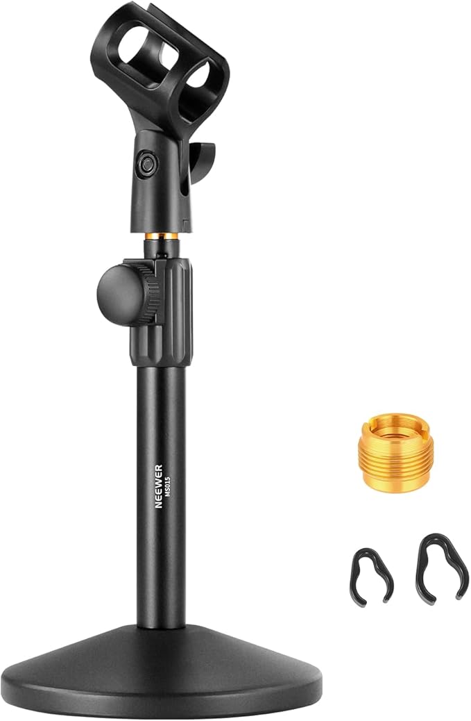 NEEWER Desk Microphone Stand, Adjustable Table Top Mic Holder Mount with Clip and 3/8" to 5/8" Adapter Compatible with Blue Yeti Snowball HyperX QuadCast SoloCast Shure, Max Load 3.3 lbs, MS015