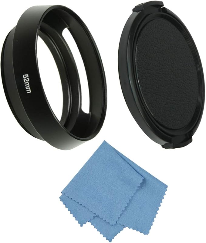 SIOTI 52mm Lens Hood, Oxidation Matte Anti Reflective Treatment, Aluminum Alloy, with 1 * 58mm Lens Cap, Compatible with Sony/Canon/Nikon/Fuji etc >40mm Camera Lens