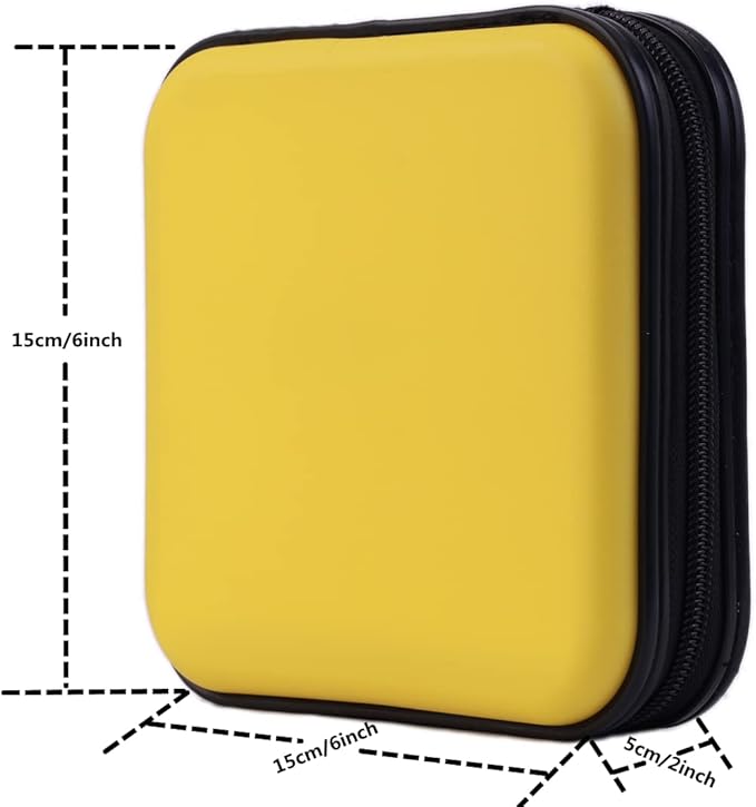 CD DVD Wallet, 32 Capacity Heavy Duty, DVD CD Case Holder for Car,Portable DVD/VCD Storage Disk, Hard Shell Sturdy case, Car CD Disk Holder,Booklet, Blu-ray Wallet (32 Capacity,yellow)