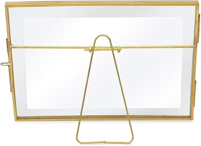 Isaac Jacobs 4x6, Antique Gold, Vintage Style Brass and Glass, Metal Floating Picture Frame (Horizontal) with Locket Closure, for Photos, Art, More, Tabletop Display (4x6 Antique Gold)