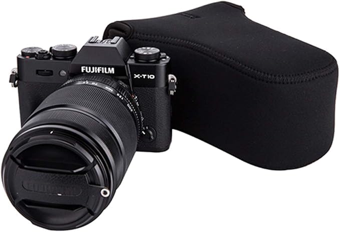 JJC Black Ultra Light Neoprene Camera Case for Fujifilm Fuji X-T100 X-T30 X-T20 X-T10 +50-200mm/50-230mm Lens, Pouch Bag for Olympus E-PL8 E-M5II E-M10 II, Canon M50 M5 with Telephoto lense