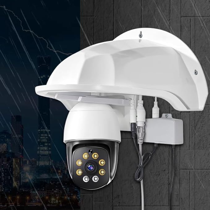 SECUPOE Universal Security Camera Cover Sun & Rain Shield – Weatherproof Protective Roof for Dome/Bullet Outdoor CCTV Cameras (3X White)