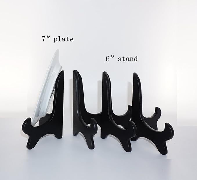Artliving Black 6" Wood-Like Plastic Easels Plate Display Stands Picture Frame Stand Holder-Set of 4