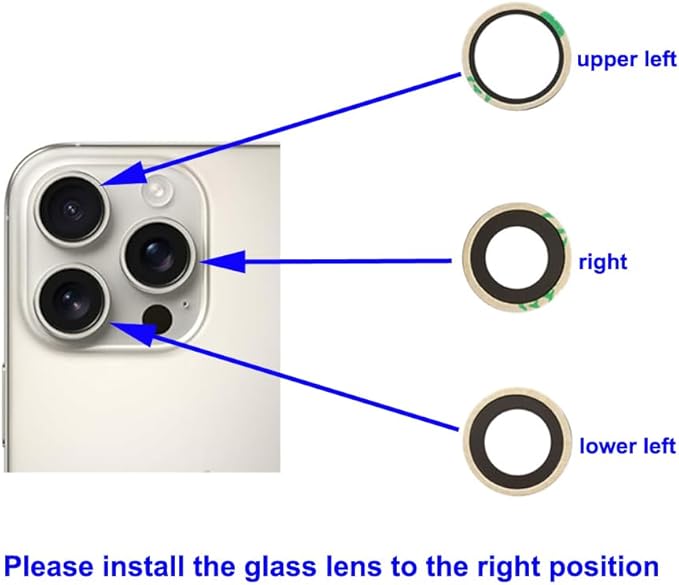 3pcs OEM Rear Camera Glass Lens Replacement for iPhone 16 Pro 6.3 Inches and for iPhone 16 Pro Max 6.9 Inches Adhesive Preinstalled with Repair Tools Set (for 16 Pro / 16 Pro Max)