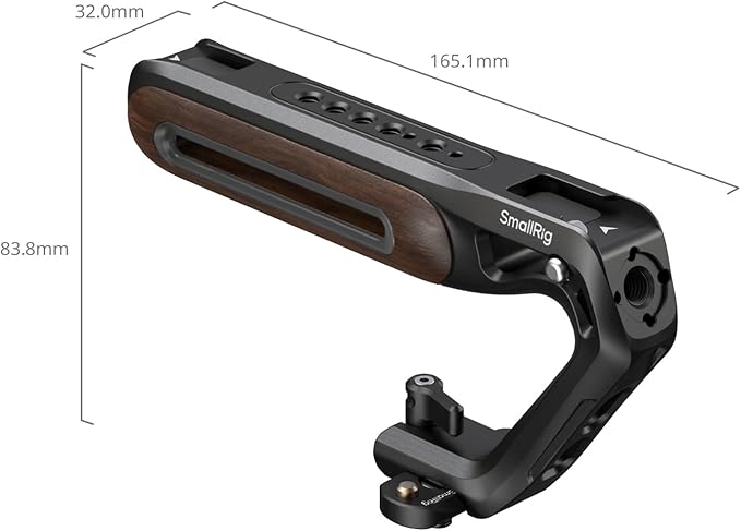 SmallRig Wooden Top Handle with NATO Clamp & NATO Rail, Wooden Top Handle for Camera Cage, Load Capacity up to 15kg / 33.1lb, 3/8"-16 Locating Holes for ARRI & 1/4''-20 Threaded Holes - 5251