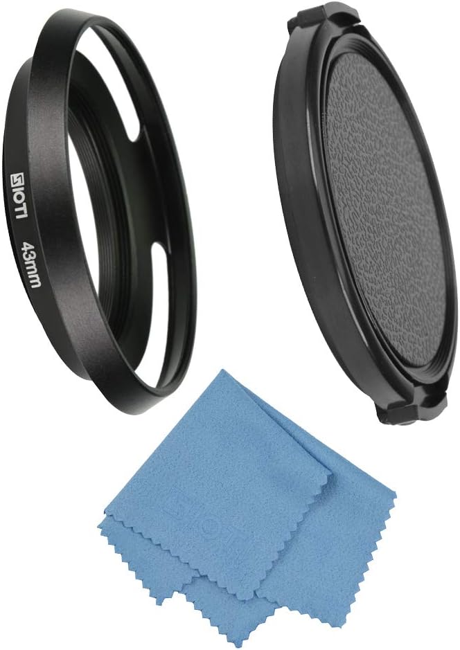 SIOTI 43mm Lens Hood, Oxidation Matte Anti Reflective Treatment, Aluminum Alloy, with 1 * 58mm Lens Cap, Compatible with Sony/Canon/Nikon/Fuji etc >24mm Camera Lens