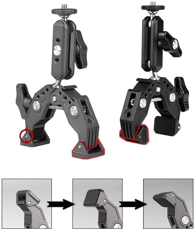 Super Clamp with 3‘’ 360° Dual Ballhead Magic Arm, Cold Shoe 1/4” Threads Mount Adapter for Phone Action Camera Desk Tripod, Tube, Gimbal, Crossbar, Compatible with SmallRig, GoPro, DJI ST83, 13-65MM