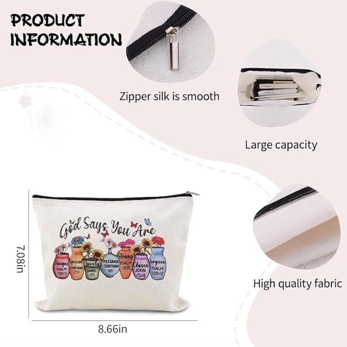 Christian Makeup Bags for Women Girls Religious Toiletry Bag for Teens Adults Inspirational Bible Verse Bag Pouch Catholic Birthday Gifts for Her Friend Female Baptism Confirmation Affirmations Gift