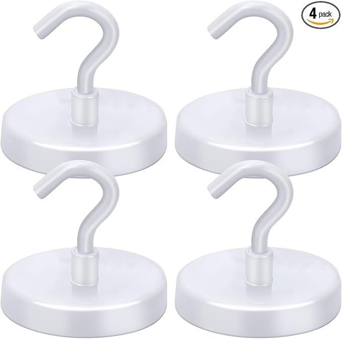 LOVIMAG Magnetic Hooks for Cruise Cabins, 170Lbs Cruise Magnets, White Magnetic Hooks Heavy Duty for Hanging, Refrigerator, Grill-4 Pack