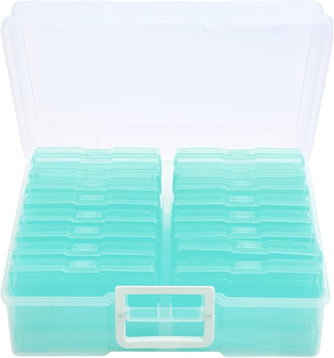Naivees 4" x 6" Photo Storage Case with Handle, 16 Inner Photo Organizer Keeper, Extra Large Storage Picture Boxes, Seed Storage, Transparent Craft Keeper (Green)