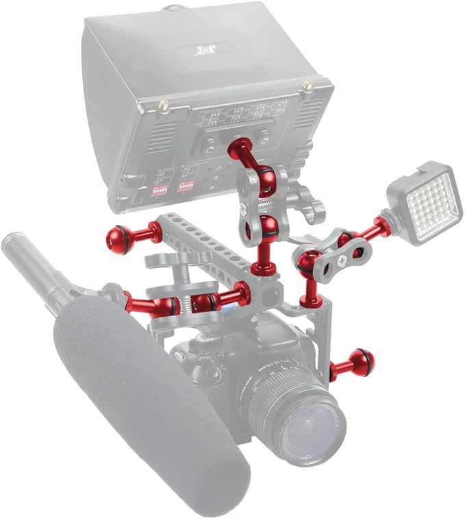 Metal Camera Ball Head Mount, 1-Inch Diameter, 1/4-Inch Hot Shoe Bracket for Diving Light (Red)