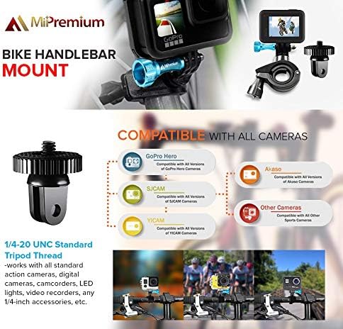 MiPremium Bike Handlebar Pole Mount for GoPro Hero 13 12 11 10 9 8 7 6 5 4 3 2 Black Silver Session, AKASO Campark & Other Action Camera Accessories. & Motorcycle & Bicycle Clamp Mount Adapter
