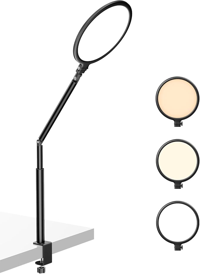 Weilisi 10.2" Desk Ring Light with Stand, 360° Rotate Desk Lamps for Home Office with C-Clamp, Flexible Height Desk Light, Adjust Arm Ring Light for Desk, Podcast, Gaming, Recording, Zoom Lighting