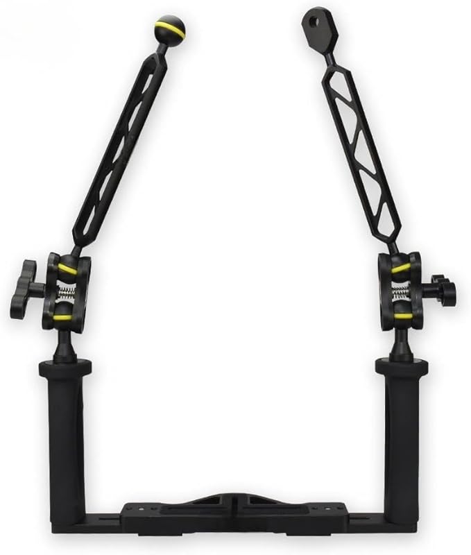 YaelHelens Underwater Camera Tray, Dual Handle Stabilizer Adjustable Width Aluminum Alloy with Ball Clamp Mounts Compatible with Seafrogs Waterproof Camera Housing (YH-TS6)