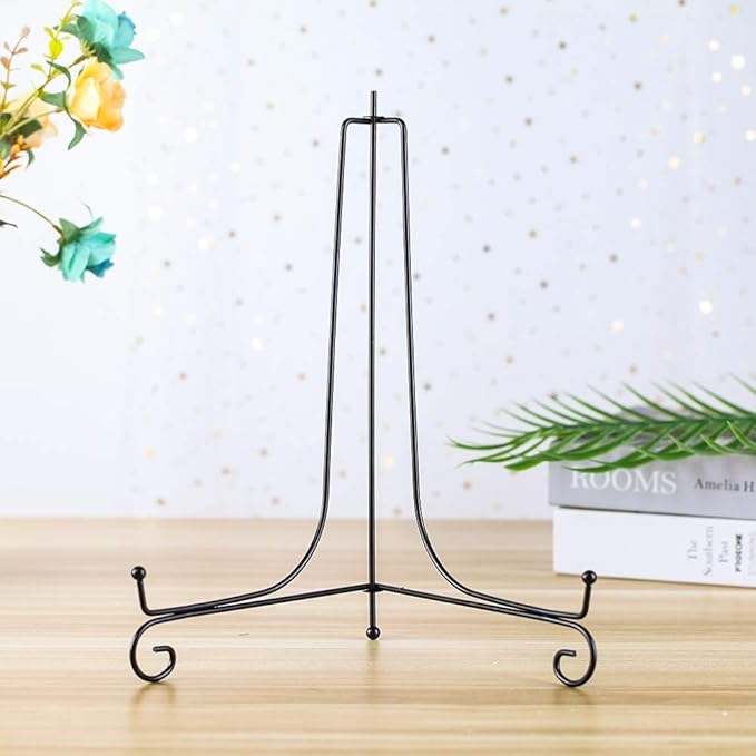 Artliving Large Plate Stands for Display - 12 Inch Adjustable Black Metal Holder for Decorative Plates, Picture Frames, Cookbooks, Plaques - Easel Stand with Foldable Design - 2 Pack