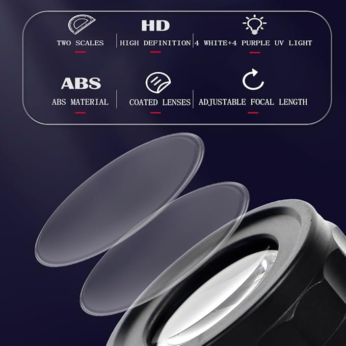 AOOFCMLLC 30X Loupe Magnifier, Jewelry Loupe Magnifier with LED Light and Scale, USB Rechargeable Adjustable Focal Length 30X Magnifying Glass for Gems, Coins, Stamps