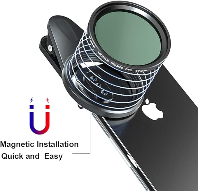 Kase 41mm Magnetic Polarizing CPL Filter for iPhone,Cell Phone Camera Lens Circular Polarizer Filter with Clip for iPhone 14 13 12 11 8 7 XR X XS,Samsung Xiaomi OnePlus