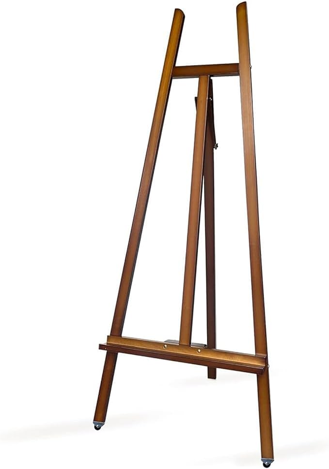 Somime A - Frame Wooden Display Easel with Wheels - Adjustable Lyre Beechwood Studio Easel Stand Holding Canvas Up to 90", Inclinable Artist Floor Painting Easel for Artwork Painting, Brown