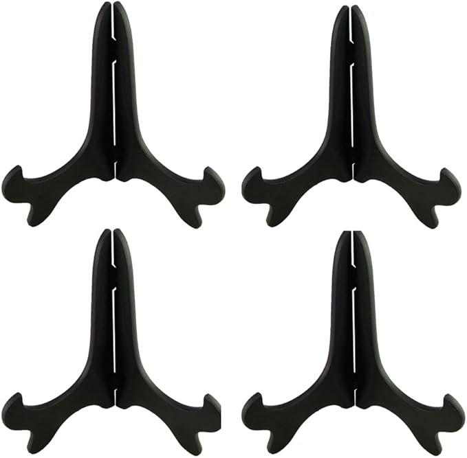Artliving Black 8" Wood-Like Plastic Easels Plate Display Stands Picture Frame Stand Holder-Set of 4