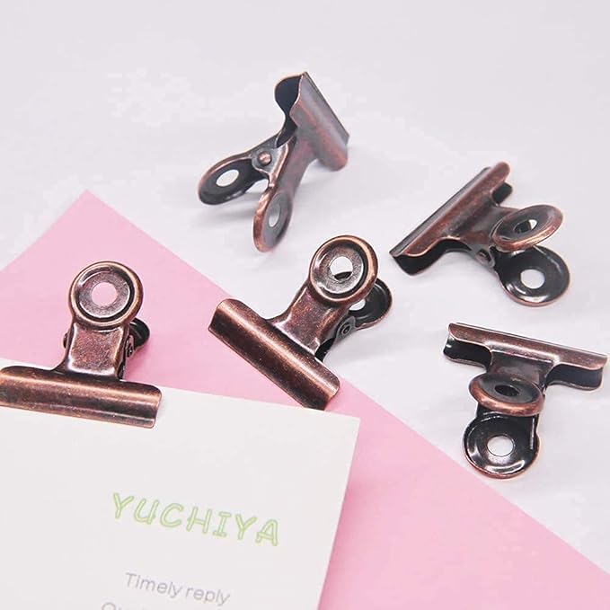 Bulldog Clips with Hole for Push-pin, Paper File Clips with Strong Spring, Small Metal Binder Clips, Seal Clamps for Coffee Tea Food Bags, Decorative Clips for DIY Photo Grid (Copper, 22 mm)