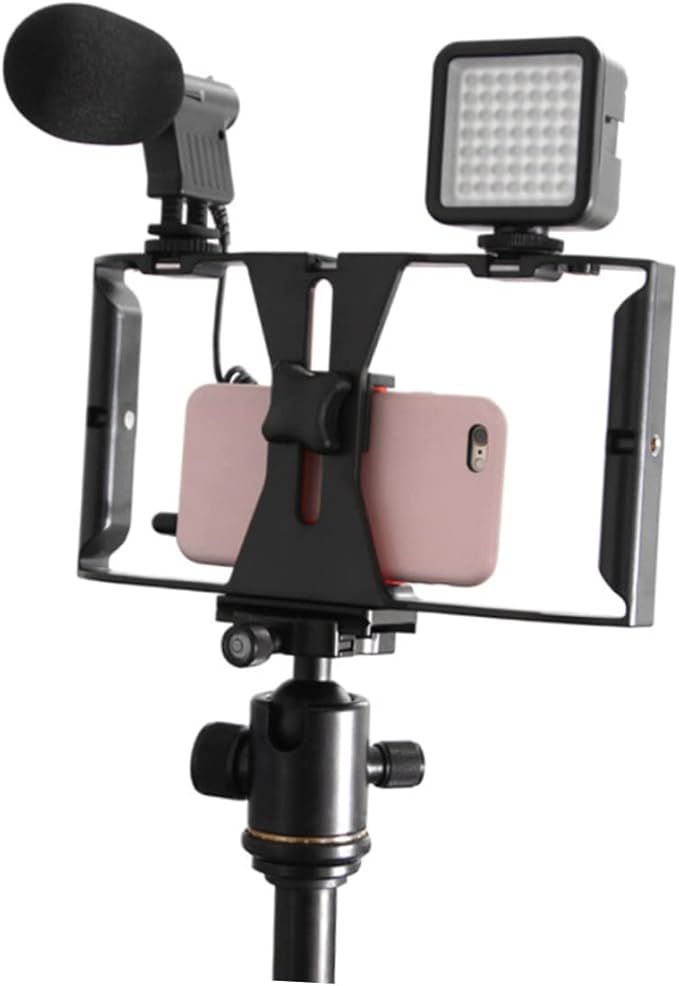 NUOBESTY Portable Phone Bracket Video Rig with Cold Shoe Mounts Threads Hand Held Smartphone Video Holder for Photography and Vlogging Compatible with Smartphones