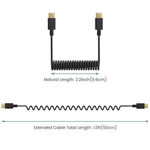 USB C to USB C Microphone Cable for DJI Mic Mini / Mic 2 / Rode Wireless Pro / Wireless Go 2 and Hollyland Lark M2 M1 150 Max Duo, Black Coiled Audio Patch Mic Cord Compatible with iPhone 16 Pro Max