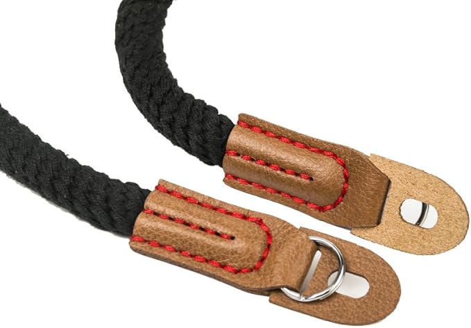 MINI GAGA Vintage Handmade Leather Rope Camera Neck Strap for Micro Single and DSLR Camera Short Black