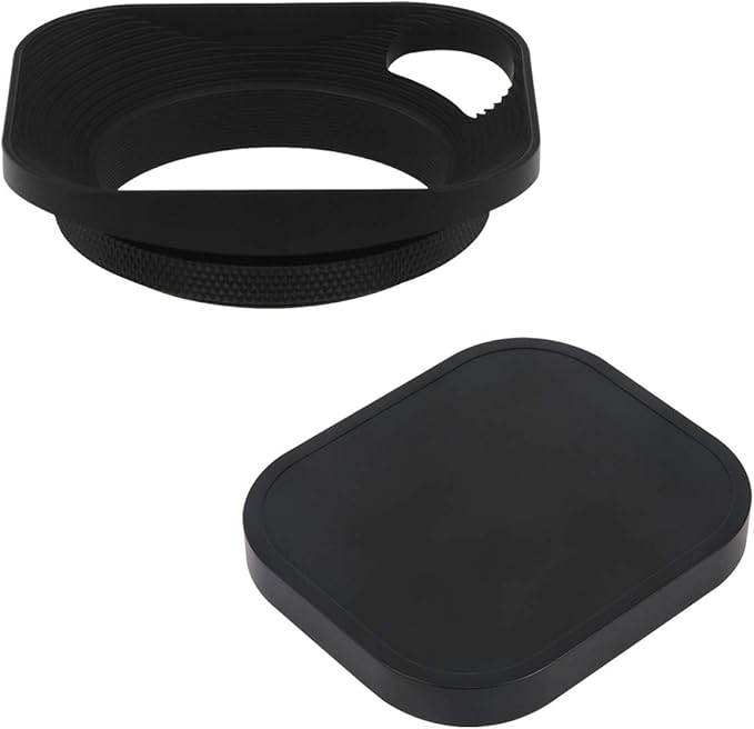 Haoge LH-E2P 49mm Square Metal Screw-in Lens Hood Hollow Out Designed with Cap for Leica Rangefinder Camera with 49mm E49 Filter Thread Lens Black