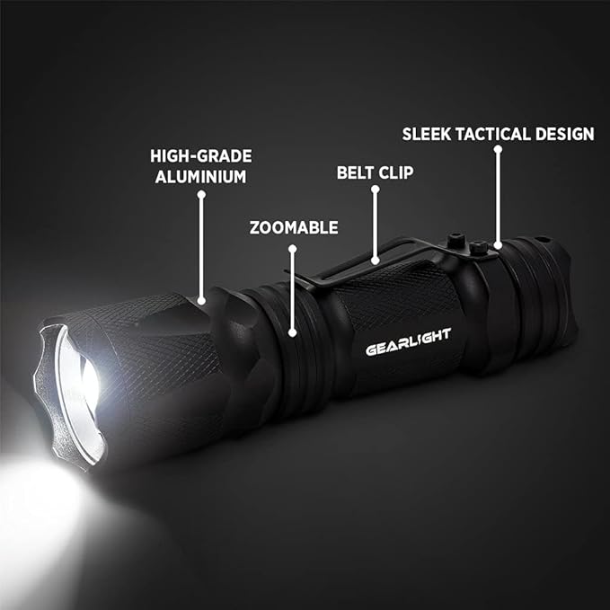 GearLight M3 Mini LED Flashlight - 2 Bright, Small Tactical Flashlights with High Lumens and Pocket Clip for Camping, Outdoor & Emergency Use ﻿ - Black