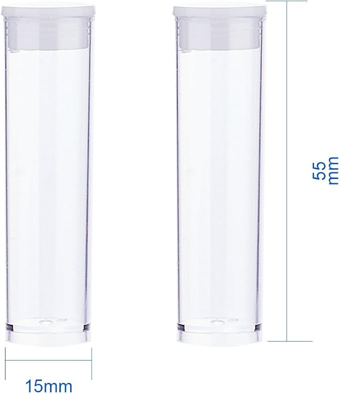 Craftdady 50pcs Transparent Clear Plastic Empty Storage Tubes Bead Container Set Test Bottles Organizers Boxes with Lid, 2.16x0.59 (55x15mm)