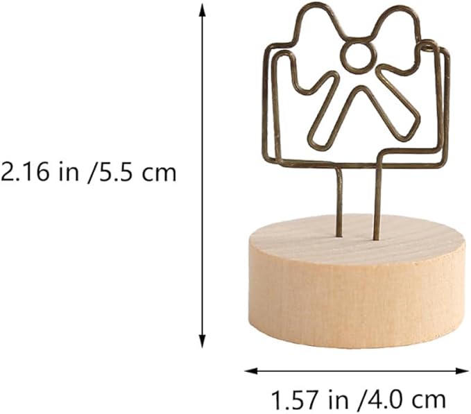 6pcs Wooden Memo Clips with Bowknot, Bird, and Car Designs, Vintage Photo Display Stands for Desktop Organization and Home Office Decoration Random Color