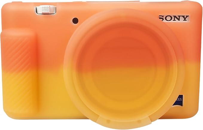 Easy Hood Camera Case for Sony ZV-1, Soft Silicone Cover Camera Sleeve Body Skin Protective Case with Removable Lens Cap for Sony ZV1 Digital Camera, Red Orange