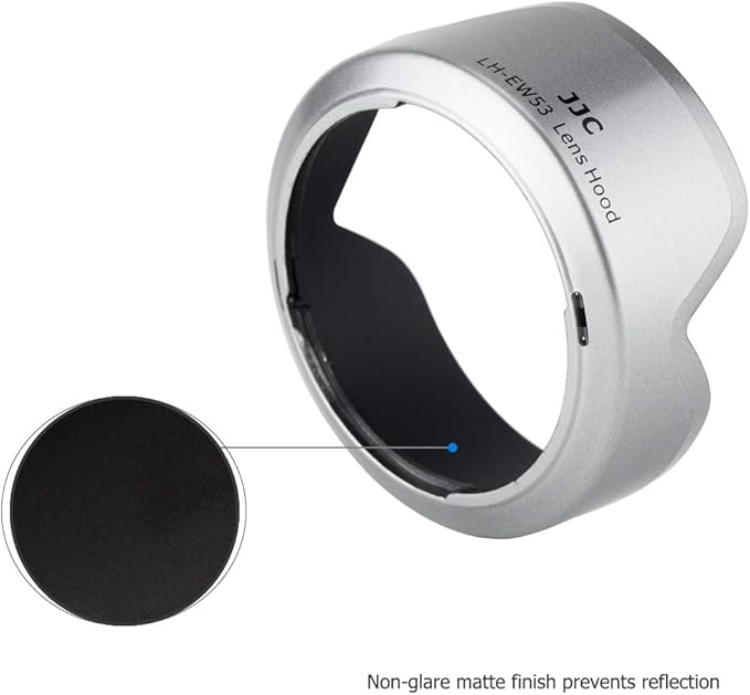 JJC Camera Lens Hood Shade for Canon EF-M 15-45mm f/3.5-6.3 is STM & RF-S 18-45mm f/4.5-6.3 is STM Lens on Canon EOS R100 R50 M50 M50 Mark II M5 M6 Mark II M200 M100 Replaces Canon EW-53 Hood-Sliver