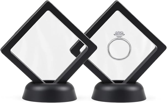 Ring Challenge Coins Display Stand, 3D Display Floating Frame Jewelry Medallion Specimen, Ring Shadow Box Case, 2.75"x2.75"x0.79"(Black - 2PCS)