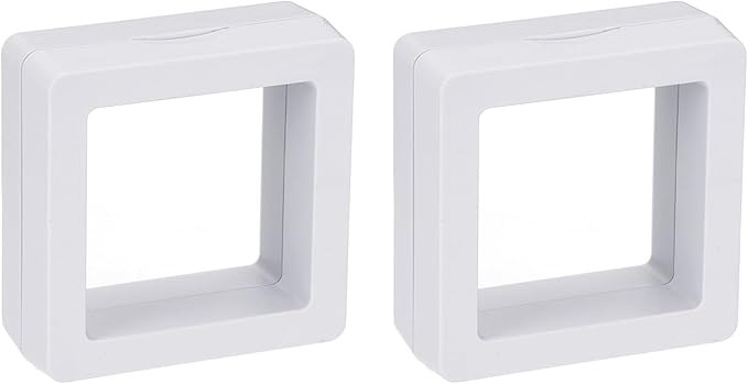 MECCANIXITY Floating Frame Display Holder Stand 3D Jewelry Display Box 1.97 x 1.97 x 0.79 Inch White for Ring Necklace Bracelet Earring Pack of 2