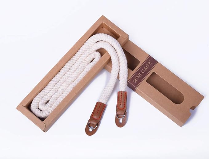 MINI GAGA DOROM Vintage Handmade Cotton Leather Rope Camera Neck Strap for Micro Single and DSLR Camera Long White