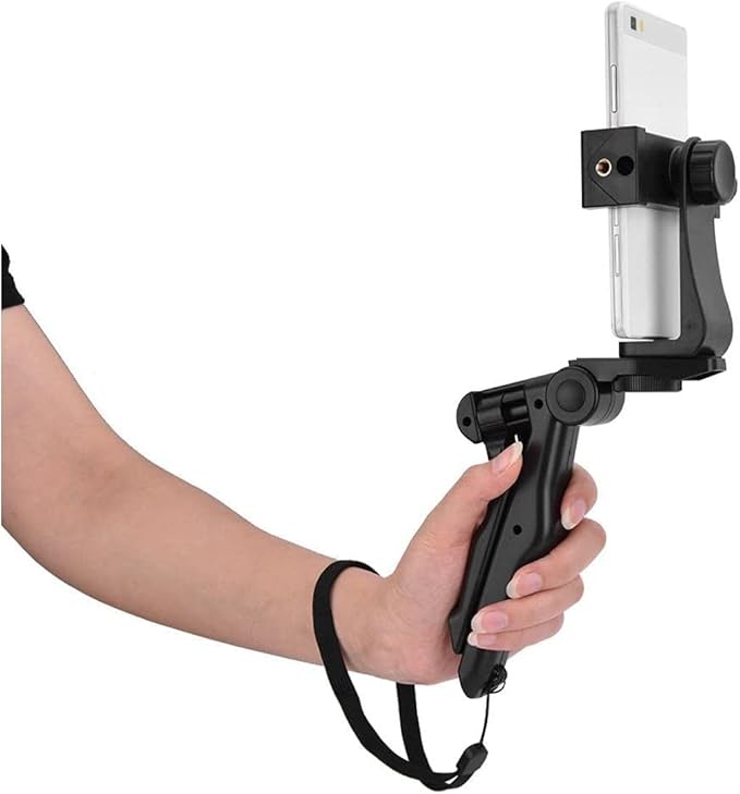 Smartphone Stabilizer, Foldable Cellphone Gimbal Holder Handheld Hand Grip Mount Bracket with Three Sided Selfie Sticks for Photography