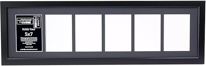 Creative Letter Art - 6 Opening 5x7 Black Picture Frame with 10x36-inch Black Mat Collage including Full Strength Glass, Alphabet Photography