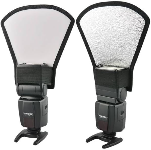 REFLEX CAMERA 2-in-1 Fan-Shaped Flash Diffuser Reflector Silver/White | Portable Lighting Modifier for DSLR Speedlites | Softens Harsh Flash | Studio & Outdoor Photography Tool