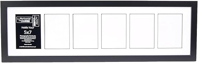 Creative Letter Art 6 Opening Glass Face Black Picture Frame to hold 5 by 7 inch Photographs including 10x36-inch White Mat Collage