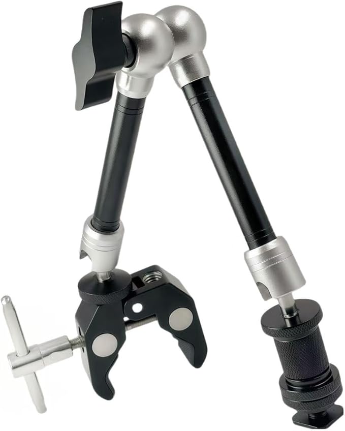 11" Magic Arm Clamp Mount with Super Clamp Arm with 1/4" & 3/8" Thread Screw 360° Ball Heads, For Monitor, Flash, LED Light, Microphone, Camera Cage, Action Camera, GoPro, Atomos, SmallRig
