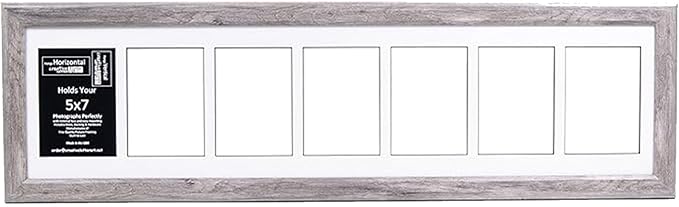 Creative Letter Art 7 Opening Glass Face Driftwood Picture Frame to hold 5 by 7 inch Photographs including 10x40-inch White Mat Collage