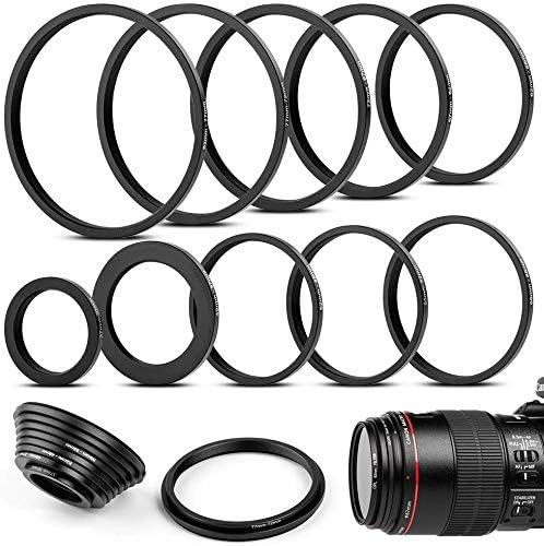 10 Pieces Metal Step-Down Adapter Rings Kit Lens Filter Stepping Adapter Rings Set for DSLR Camera