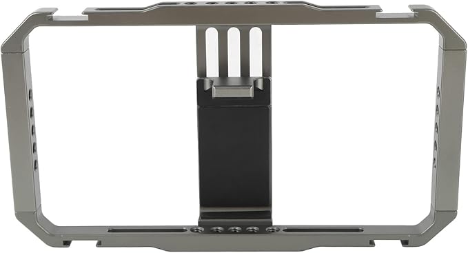 Smartphone Video Rig Camera Cage, Handheld Phone Video Stabilizer with Dual Handles, Aluminum Alloy Vlogging Cage with Cold Shoe Mounts for Phones 2.5-3.4in Wide
