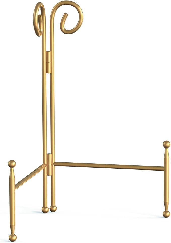 HEMYLU Display Stand for Plate, Foldable Metal Plate Stand for Table, Decorative Easel Holder for Picture Frames, Photos, Wedding Cards, Sign Posters, Cavas, 6-inch Gold