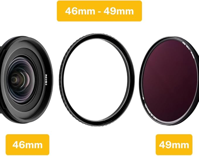 NiSi - Brass Pro 46mm to 49mm Step-Up Ring - Threaded Stepping Adapter Ring, 46mm Male Lens Attachment 49mm Female Filter and Accessory Thread - Matte Black Finish to Prevent Reflections, Brass Alloy