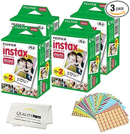 Fujifilm Instax Mini Instant Film Compatible with Instax Mini 8/9/11/12 Cameras – Includes Frame Stickers and Quality Photo Microfiber Cloth (80 Prints)