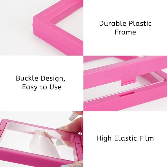 12PCS 3D Floating Frame Case with Stands, Challenge Coin Display Stand Holder, Gift Packing Showcase for Earrings, Jewelry, Medallions, Specimens, 3.54x3.54 Inch (Pink)