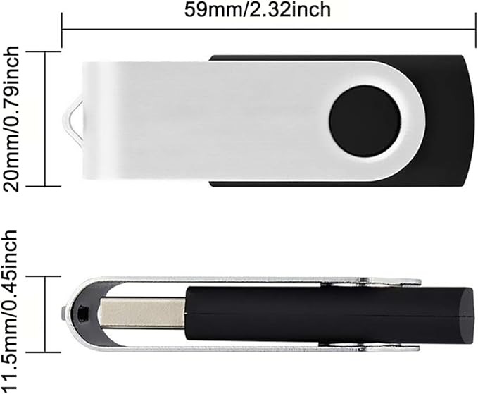 3 Pack 128GB USB Flash Drive with Type C Adapter and Storage Box USB 2.0 High Speed Metal Pen Drive 360° Rotatable Storage Memory Stick for Phone/Pad/PC/Laptop/Android - Black(3-Pack 128GB)