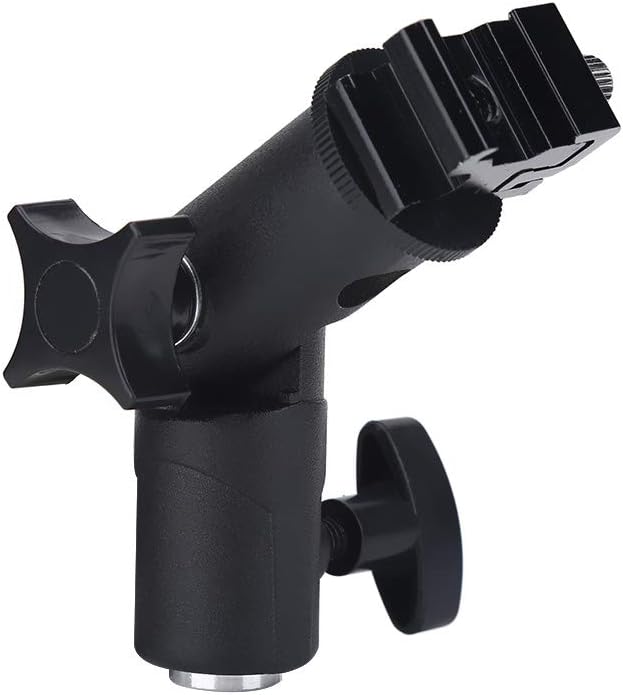 Yoidesu Camera Flash Mount, E Type Flash Stand Bracket, Adjustable Detachable Hot Shoe Mount Adapter Umbrella Holder, with 1/4inch and 3/8inch Screw Adapter